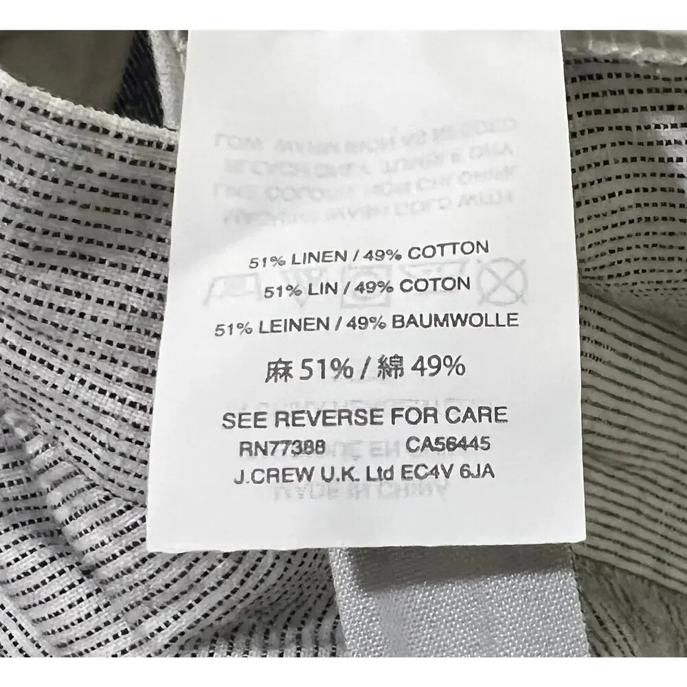J.Crew Men's Chino Pants Bowery Blue White Ticking Stripe Linen Cotton Sz 34x34